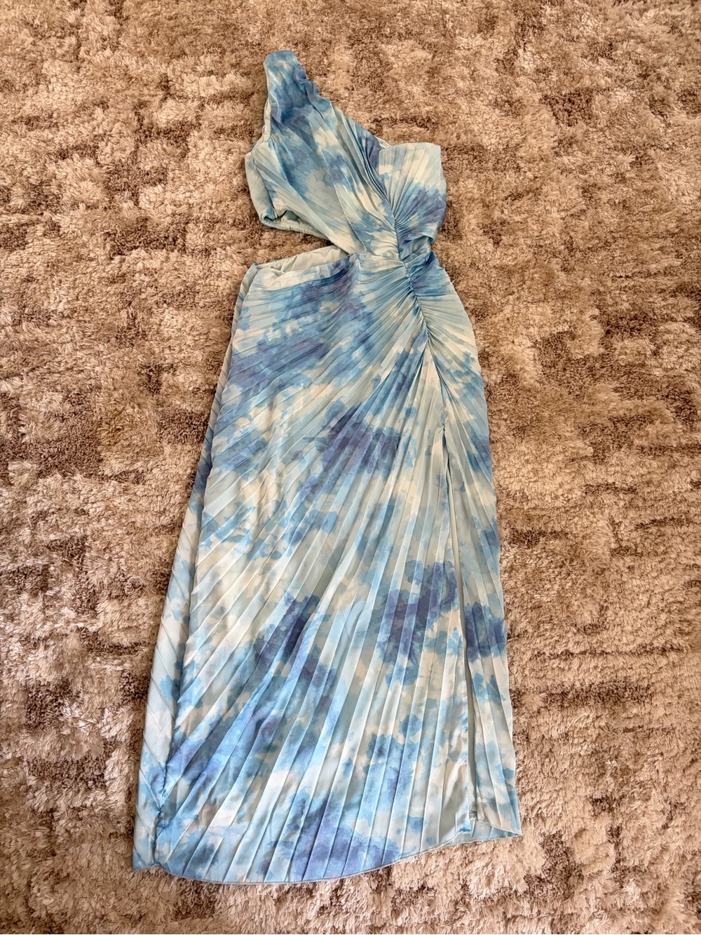 NWT Abercrombie One-Shoulder Blu Pleated Maxi Dress Size Small Petite SP
